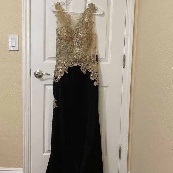 Long Party Dress with Beads and Lace Detail - Picture 1 of 4